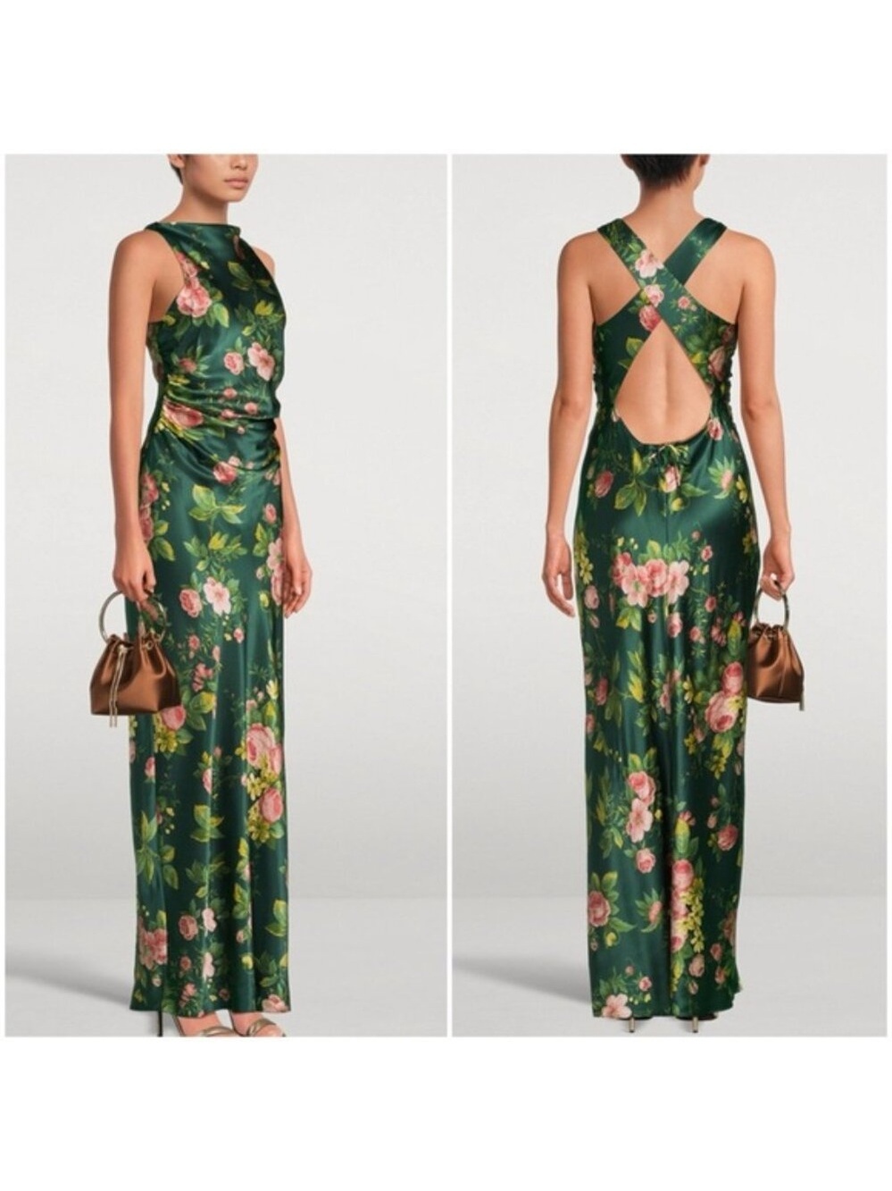 NEW Reformation Anaiis Silk Backless Long Dress Belvedere Green Floral US 2 UK 6